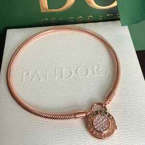 Pandora Radiant Rose Gold Bracelet with Crystal Lock Design and CZ Accents
